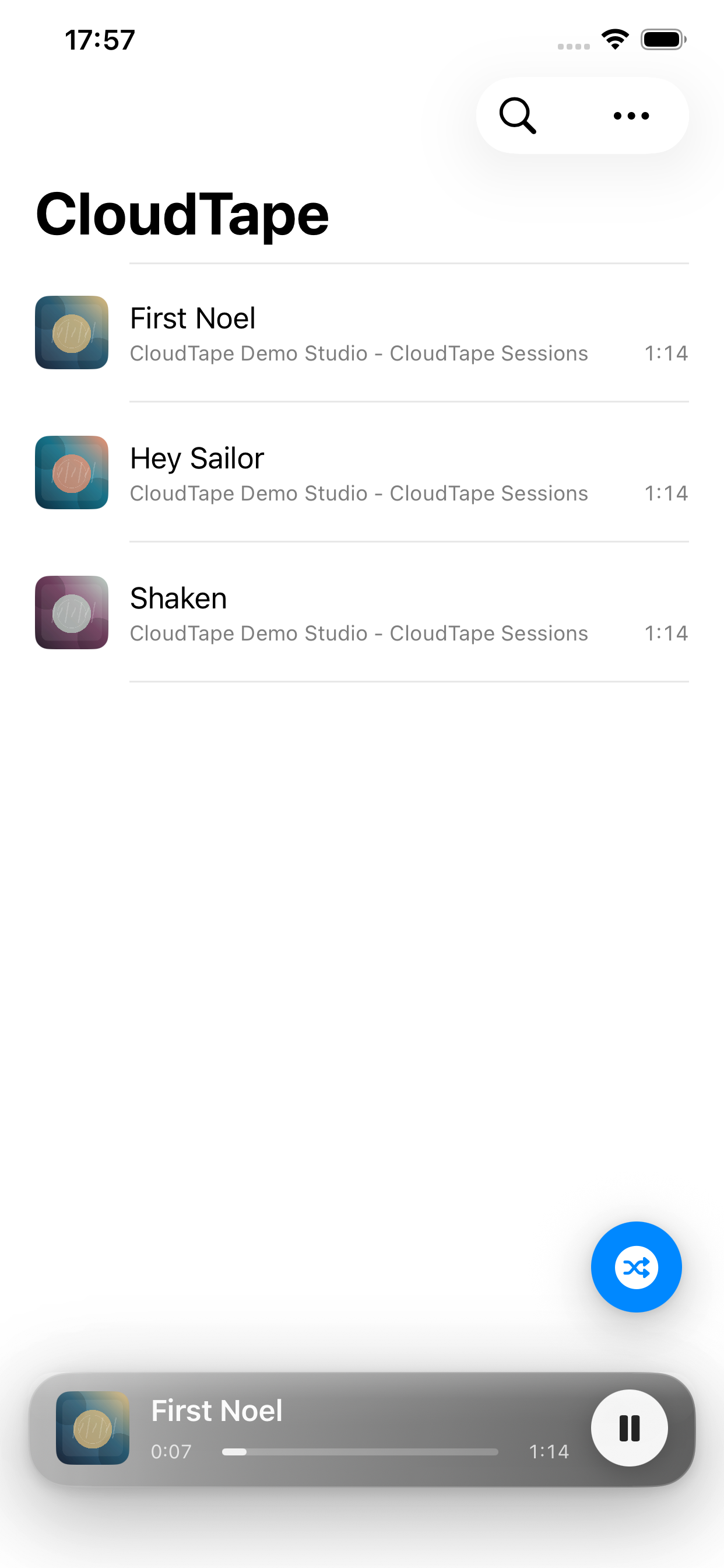 CloudTape mini player screen
