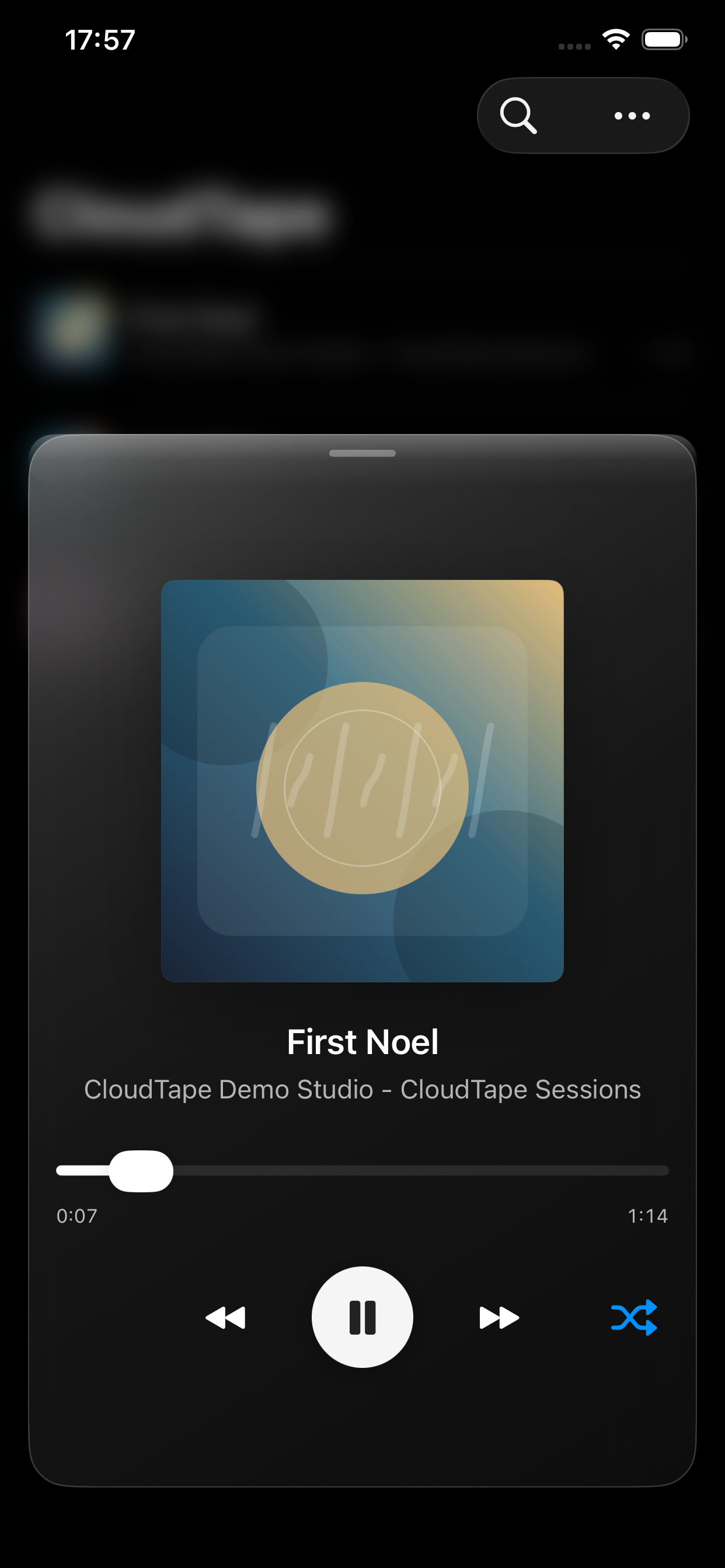 CloudTape dark mode player screen